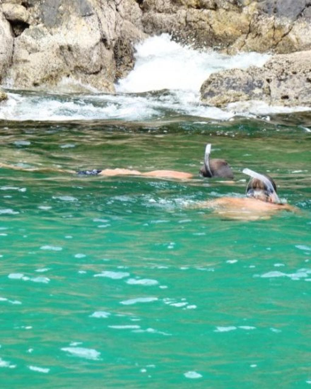 Mergulho com snorkel em águas claras junto ao costão