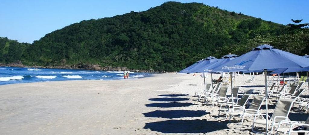 Vegetação e costão na praia de Camburi